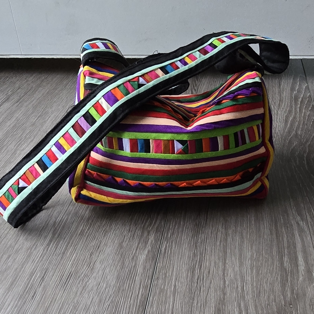 Andean Peruvian Textile Crossbody Bag Rainbow Multicolor Stripe Boho Festival